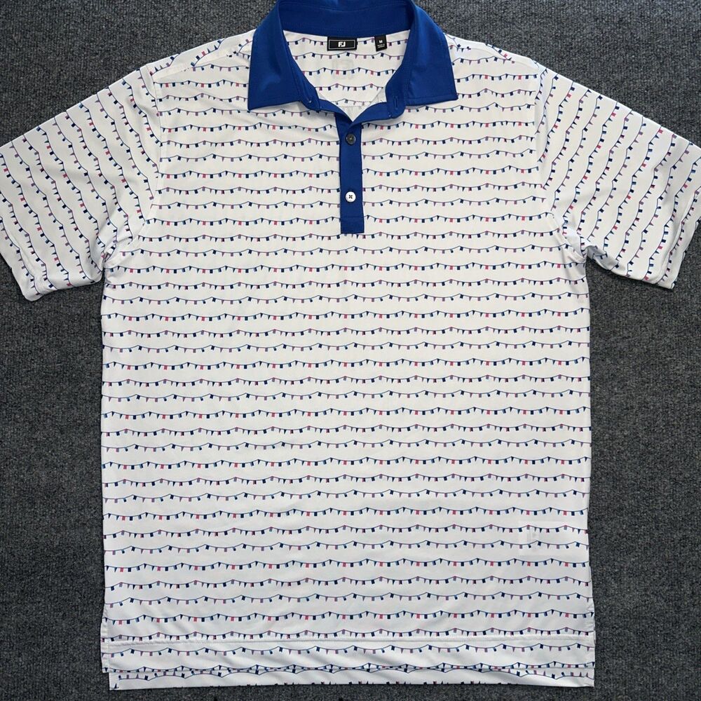Men’s Foot Joy Gleneagles Flag Pattern Golf Polo Shirt Size Medium M